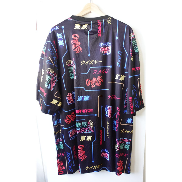 Fresh Prints Shirt Mens 5XL Black Neon Tokyo Print Oversized Savage Street Pop - Picture 3 of 7